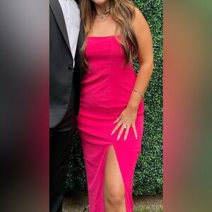 Superdown Asher Hot Pink Midi Dress with Front Slit